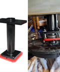 DPTOOL bearing puller stand with red base and black top plate
DPTOOL rear axle bearing puller installed on hub with red adapter plate and bolts