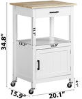 Smooth Rolling Kitchen Island Cart With Heavy Duty Casters And Solid Wood Top, white kitchen cart with dimensions and features.