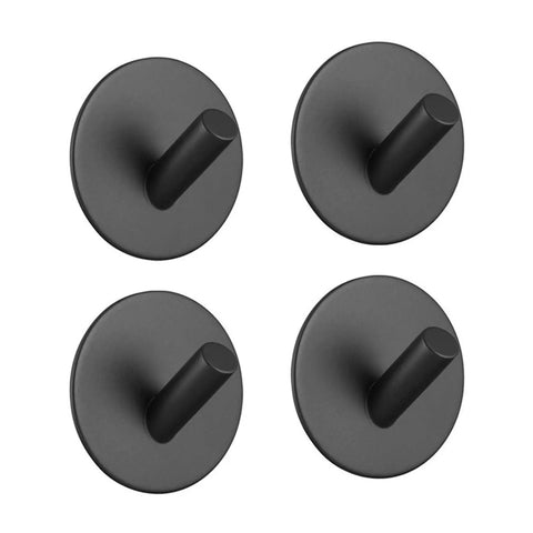 Heavy Duty Black Stainless Steel Wall Hooks Double Robe Hook. Set of four smooth black hooks for organizing jackets and towels.