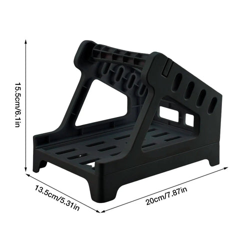Real Deal Label Roll Organizer Desk Stand For Thermal Printers And Fan Fold Stickers Rack, black steel, 20cm wide.