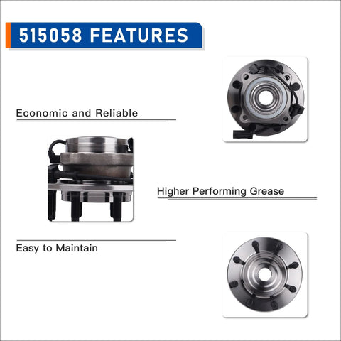 Features of 4WD Front Wheel Bearing Hub Assembly Fits Chevy Silverado Suburban Avalanche 8 Lug including durability and grease performance.