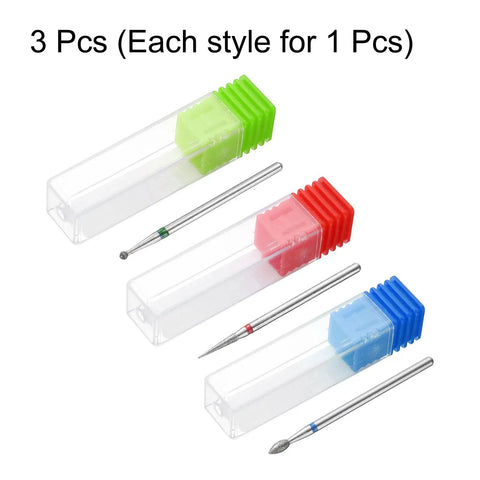 Three Piece Diamond Grinding Bit Set With 2mm Ball, 2mm Tapered, And 2.3mm Oval Heads, 2.35mm Shank, in plastic boxes
