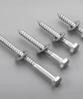 Heavy Duty 28 Piece Lag Screws Set 1/4 x 1-1/2 Inch Hex Head With Flat Washers in 304 Stainless Steel 18-8, close-up view.