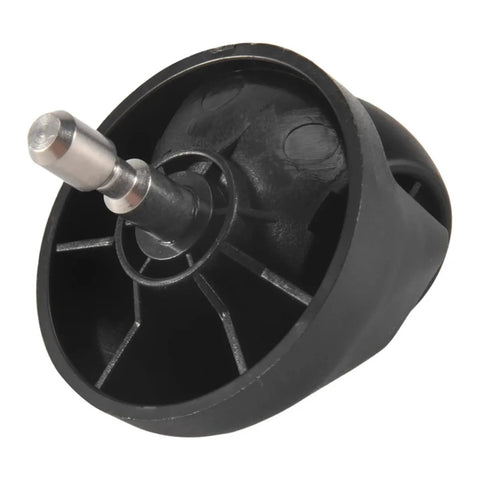 ABRO universal front wheel for Cecotec Conga vacuum cleaners, close-up of black plastic wheel with silver axle.