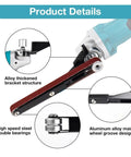 Tough As Nails Cordless Angle Grinder Equipped With Quick Swap Belt Sanding Attachments showcasing alloy bracket and dual bearings.