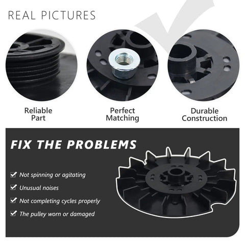 1/3 HP Washing Machine Motor Pulley And Nut Kit showcasing durable black pulley detail and metal nut for reliable installation.