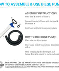 How to assemble and use portable handheld bilge pump with 39 inch hose for boats kayaks and dinghies no fuss 20 GPM water siphon bailer chart