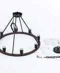 Black Wagon Wheel Light With Eight Lights Rustic Farmhouse Style Ceiling Pendant Outdoor Porch Lantern parts and assembly