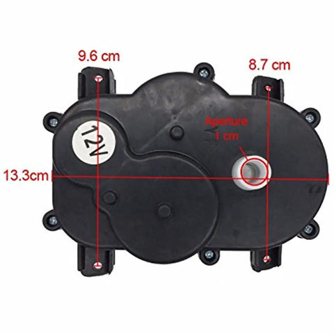 RS280 12V Steering Gearbox With Motor For Kids Ride On Cars Replacement Parts, dimensions and aperture size shown