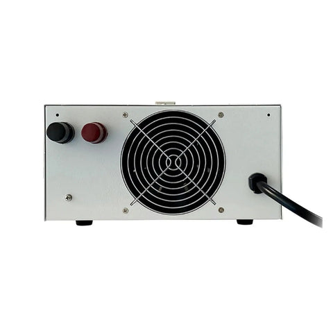 Back view of Beefy Adjustable DC Supply 0-300V 0-5A 1500W For Electronics Lab, Stable Output With Load Changes, Overcurrent And Overvoltage Protection, 110V Input, Great For Repairs And Prototyping, with cooling fan and power cable