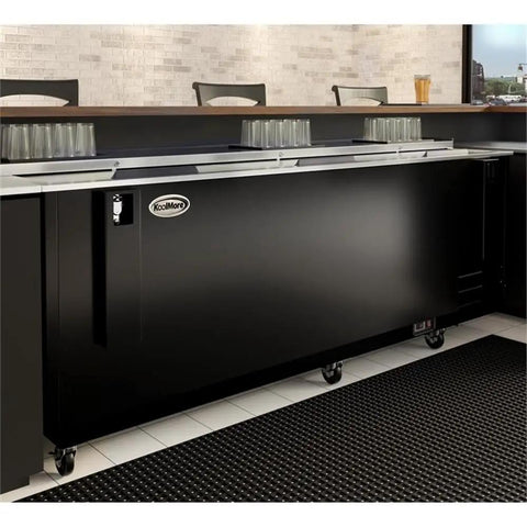 Heavy Duty Commercial Bottle Cooler, 95 Inch, 29.7 Cu Ft, Black freestanding drink dispenser with built-in opener.