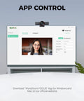 Top Shelf 4K AI Conference Webcam With Smart Auto Framing For Small Meeting Rooms And Zoom Certified Virtual Teams app interface with video settings.