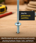 Premium Zinc Plated Wood Screws Featuring Truss Head And Phillips Drive For Smooth Power Drill Installation Badass Eight By Half Inch Fasteners For Indoor Carpentry Rock Solid Steel 100 Pack installed in wood.