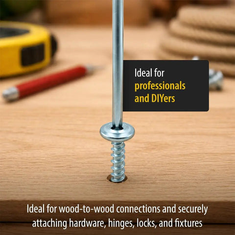 Premium Zinc Plated Wood Screws Featuring Truss Head And Phillips Drive For Smooth Power Drill Installation Badass Eight By Half Inch Fasteners For Indoor Carpentry Rock Solid Steel 100 Pack installed in wood.