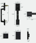 Dimensions of matte black Front Door Handleset With Single Cylinder Deadbolt In Zinc Alloy Lockset for exterior doors.