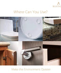 Top Shelf Clear Silicone Rubber Feet 100 Piece Pack Anti Skid Cabinet Bumpers on various surfaces like toilet, cabinet door, and countertops.