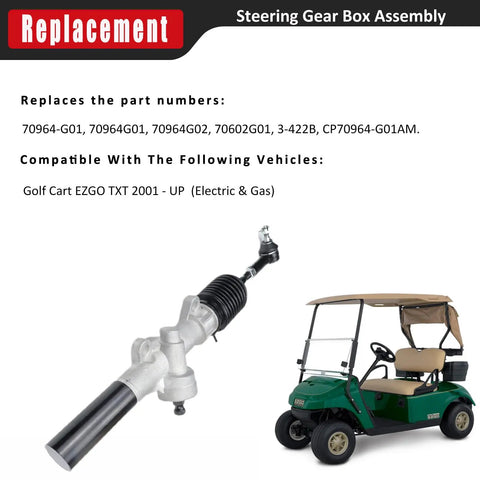 Steering Gear Box Assembly for TXT MPT Golf Cart Fits Gas and Electric 2001 and Up Replaces 70964 G01 shown with golf cart