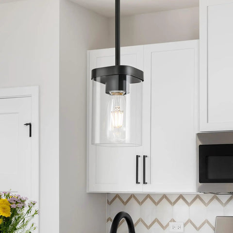 Lit Modern Clear Glass Pendant Lights 3 Pack Adjustable Hanging Lighting For Kitchen Island Hallway Porch Bedroom 60W Equivalent