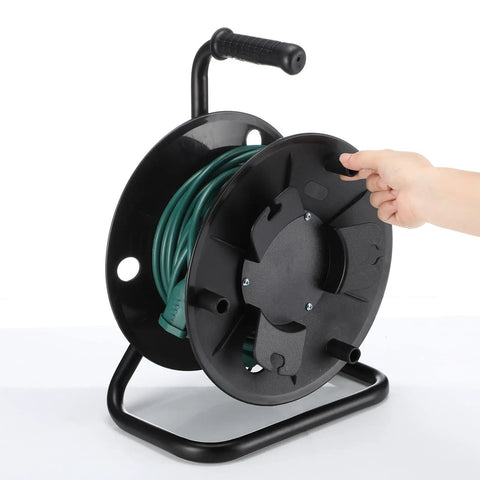 Heavy Duty Extension Cord Reel With Metal Stand Holds 500 Feet Of 6mm Cable Or Hose Open Roller Design Easy Grip Handles