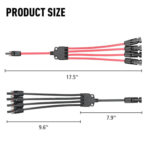1 To 4 Solar Panel Branch Connectors Kit For Parallel Wiring, 30A IP67 Waterproof M To F And F To M Adapters, product size view
