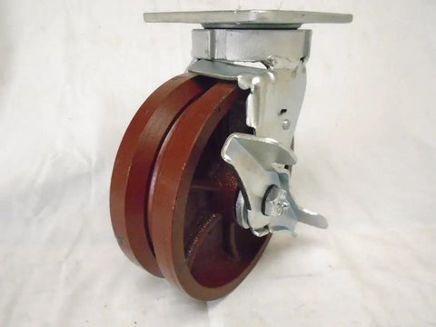 Heavy Duty 6 X 2 Inch Swivel Caster Set With Brake And Rigid Duo featuring durable ductile steel wheels in a side view image.