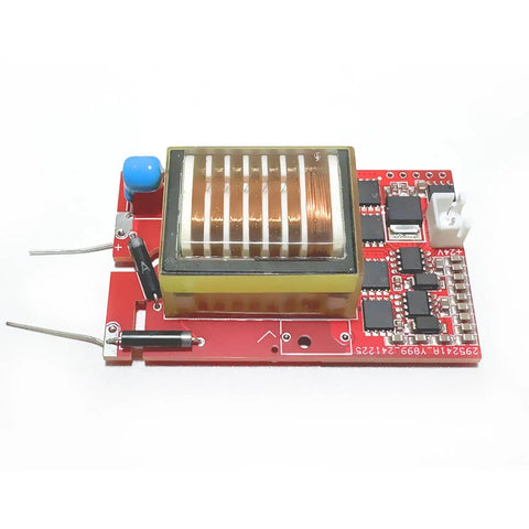 Compact Dc Booster Module Powers 9 To 24V Right Into A Knockout 10Kv Up To 20Kv High Voltage Generator, red circuit board with coil.