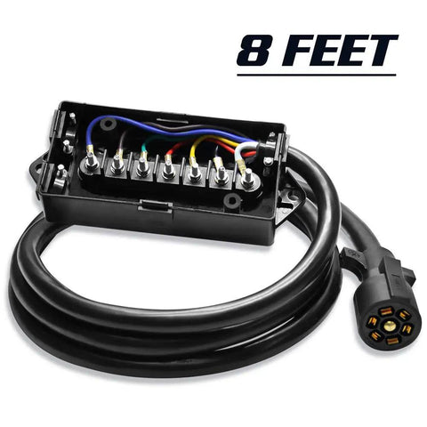 Heavy Duty 7 Way Trailer Plug 8 Foot Inline Trailer Cord With Weatherproof Wiring Harness Junction Box for Camper Truck