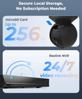 Outdoor PTZ Security Cam With 5MP HD Video For No Fuss Setup And 3X Optical Zoom Auto Tracking Smart Person And Vehicle Detection Color Night Vision With Built In Spotlight Dual Band WiFi E1 Outdoor features microSD and NVR storage options.