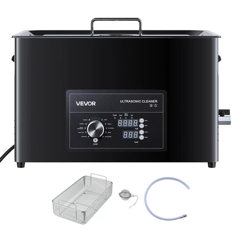Pro Grade 30 Liter Ultrasonic Cleaner With 40 Khz Waves And Degassing Mode, stainless steel cleaner with digital controls and basket.