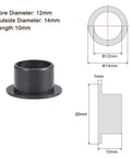 4 Pcs Flanged Sleeve Bearing 12 Mm X 14 Mm X 10 Mm Pom Oilless Bushing in matte black with measurements displayed.