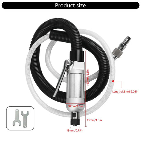 Shop Ready 1 4 Inch Pneumatic Angle Grinder Kicking Out Fast 25000 Rpm Spin Built With Rugged Aluminum Body with hose and tools.