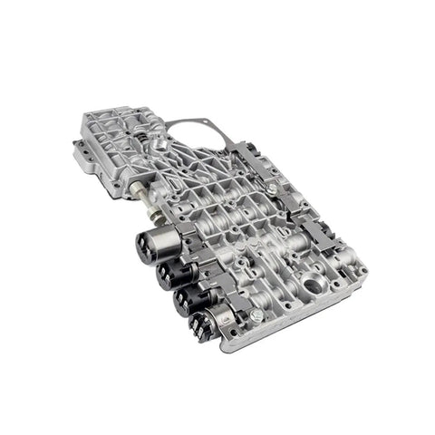 Top Tier Smooth Shifting Valve Body For Ford And Mazda B Series Transmissions shown from side, aluminum material, automatic transmission component.