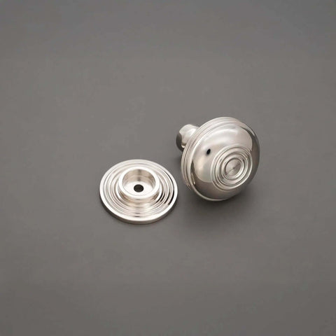 Solid Brass Beehive Cabinet Knob Set In Nickel Finish For Drawers And Cabinets Old Style Bloxwich Drawer Pulls Preston Large Size Screws Included Durable Vintage Hardware showing knob and base from top view
