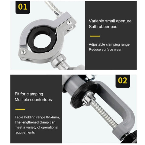 Close-up of 360 Degree Swivel Vise With Heavy Duty Aluminum Base showcasing adjustable clamp and rubber pad features.