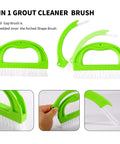 Six Piece Green Grout Cleaner Brush Set With Handle For Deep Cleaning Gaps featuring arched design and stiff bristles