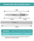 Double Headed Skirting Nails Sizes with dimensions 0.098in diameter and 0.67+0.39in length, galvanized steel for secure installation.