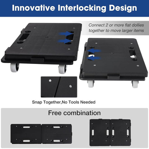 Heavy Furniture Moving Dollies With Wheels Set Of 2 showing interlocking design and 4-wheel structure for moving sofas and cabinets.