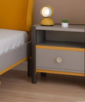 Bedroom with nightstand featuring Vintage Metal Spring Loaded Push To Open Cabinet Knobs No Visible Screws Invisible Mount.