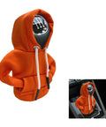 Orange Gear Shift Hoodie Cover for Cars, Dope Knob Hoodie for Auto Shifter on gear stick, adds warmth and style to car interior.