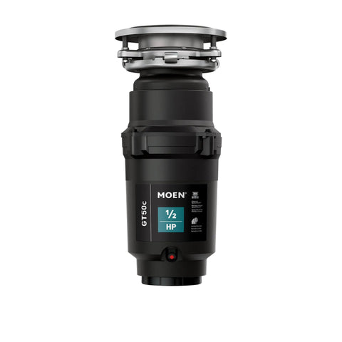 Prep Series One Half Horsepower Continuous Feed Garbage Disposal With Fast Track Technology 2600 RPM Vortex Motor, black, front view