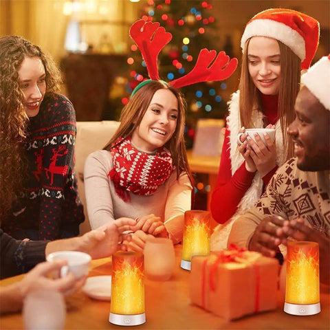 Group of friends celebrating with Flameless LED Flame Lights With Remote Control And Timer Battery Powered Outdoor Waterproof Flame Lights