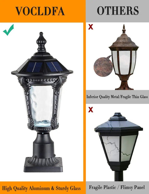 Solar Outdoor Post Light With Two Modes Aluminum Exterior Lantern next to inferior quality options