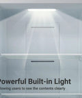 Huge 21 Cube Upright Freezer No Sweat Frost Free Top Tier stainless housing interior showcasing powerful built-in light for visibility.
