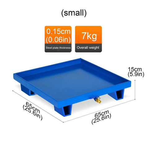 Beefy Heavy Duty Spill Containment Platform With Drain And Non Slip Utility Tray For Warehouse Use, 65x65x15 cm, blue steel
