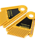 Heavy Duty Table Saw Featherboard Keeps Boards Locked Tight Without The Sweat Features A Smart Plastic Frame And Dual Slide Block Design For Safe Crosscuts And Rip Passes Around Your Daily Woodshop - two yellow featherboard clamps with directional arrows.