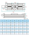 Diagram of dimensions for 300mm 4080U Screw Slide Table Linear Actuator Kit for 3D Printers and CNC Routers.