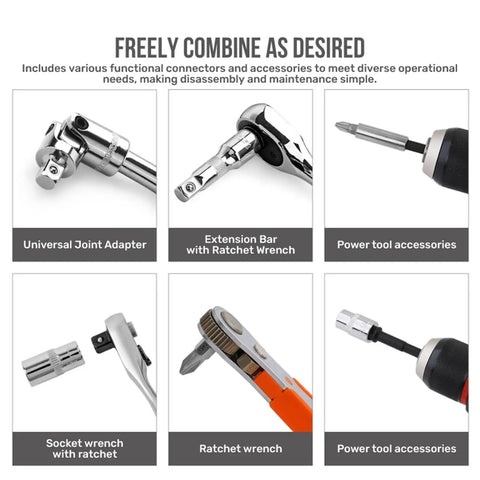 Pro Grade 64 Piece Socket And Bit Set With Three Eighths Inch Drive, showing joint adapter and ratchet wrench kit.