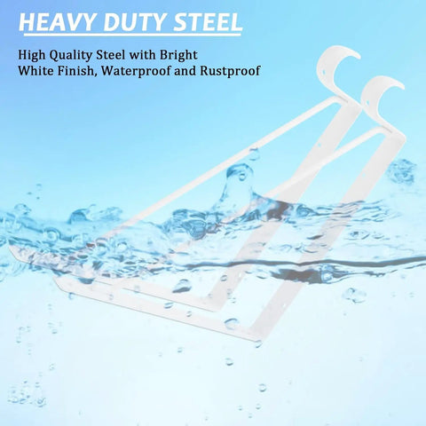 Heavy Duty Closet Shelf Rod Brackets 4 Pack 11X11 Inch White Steel Wall Mounts in water demonstrating rustproof feature.