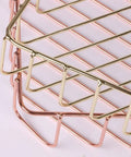 Close-up of gold metal letter tray file holder detail, part of the Gold Desk Paper Organizer Tray With Big Capacity For Letters, Mail, Files And Magazines Metal Letter Tray File Holder For Office Or Classroom Desktop 12.5 X 9.4 X 1.9 Inches.