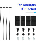 Fan mounting kit components for Straight Shot Universal 16 Inch Black Slim Radiator Cooling Fan 12V 100W Push Pull Setup.